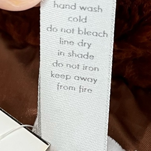 Faux Fur Bomber Jacket Chevron Brown High Neck Front Zip Size Medium - Picture 11 of 11